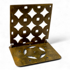 Brass Folding Bookends with Chinese Coin Lattice
