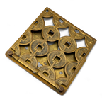 Brass Folding Bookends with Chinese Coin Lattice