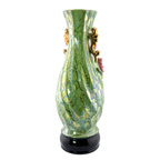Vintage Green Luster Porcelain Vase with Raised Roses