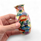 Vintage 1980s Miniature Chinese Hand Painted Porcelain Vase with Gold Rim – 4"