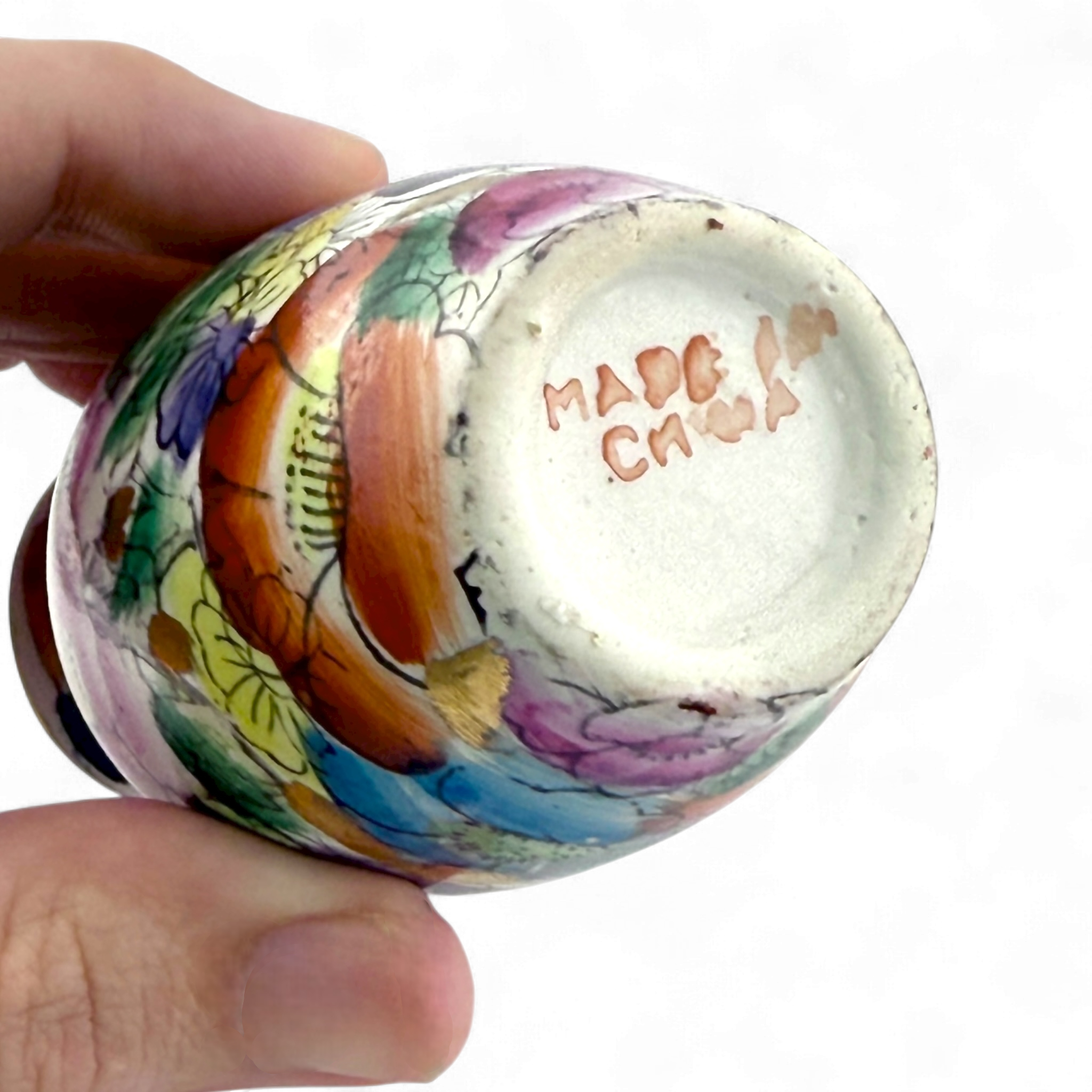Vintage 1980s Miniature Chinese Hand Painted Porcelain Vase with Gold Rim – 4"