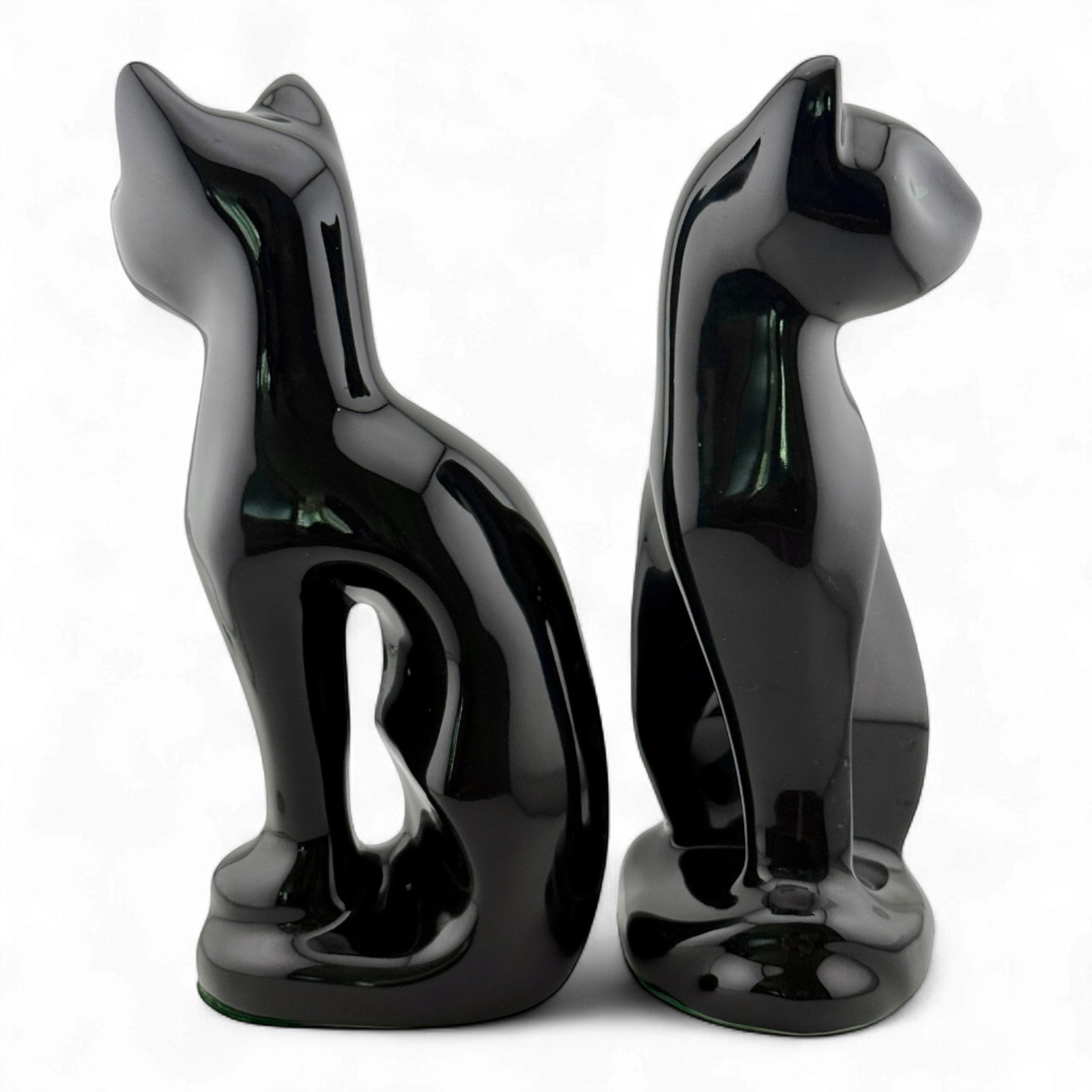 Mid-Century Black Ceramic Cat Figurines – Pair
