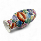 Vintage 1980s Miniature Chinese Hand Painted Porcelain Vase with Gold Rim – 4"