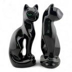 Mid-Century Black Ceramic Cat Figurines – Pair