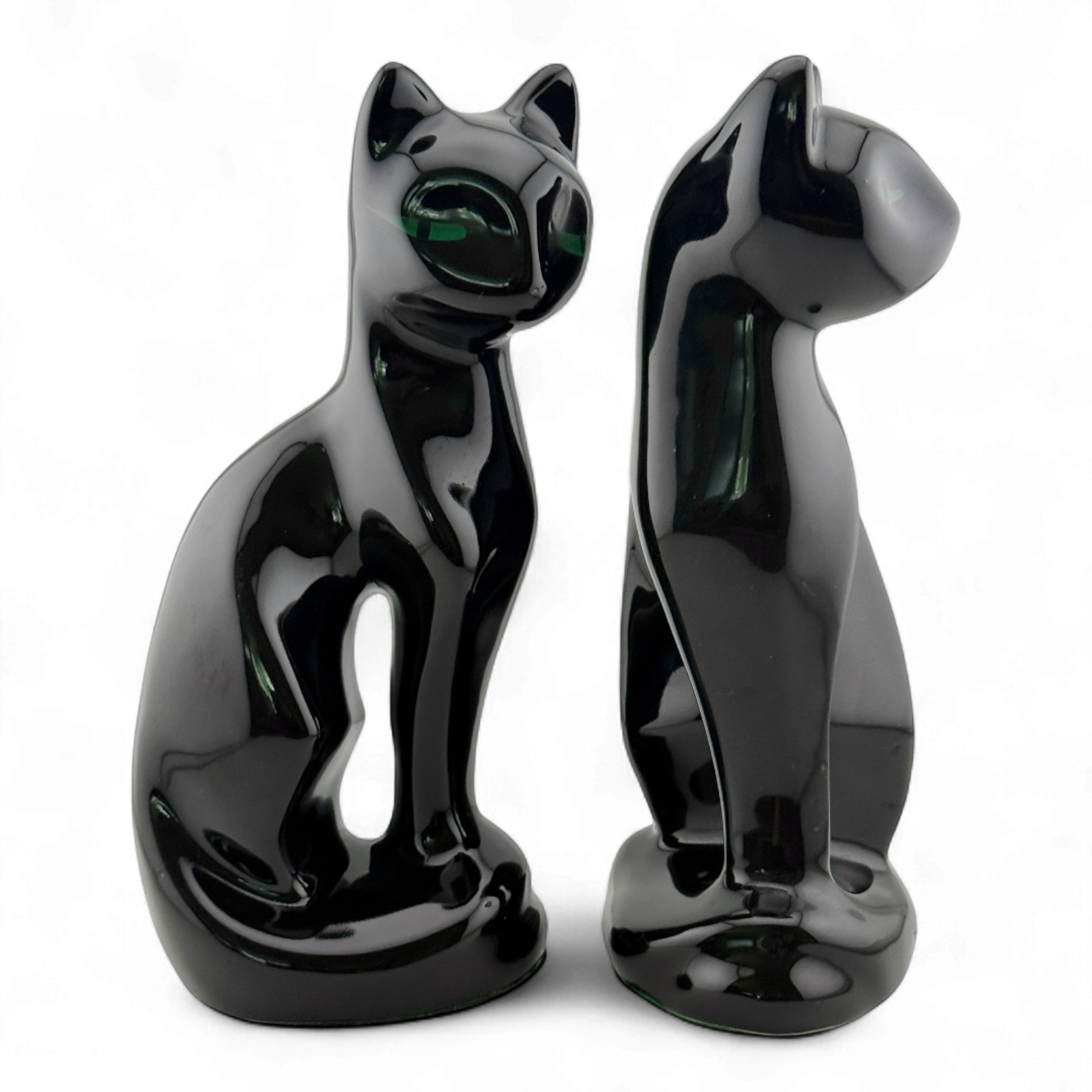 Mid-Century Black Ceramic Cat Figurines – Pair