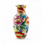 Vintage 1980s Miniature Chinese Hand Painted Porcelain Vase with Gold Rim – 4"