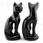 Mid-Century Black Ceramic Cat Figurines – Pair