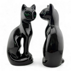 Mid-Century Black Ceramic Cat Figurines – Pair