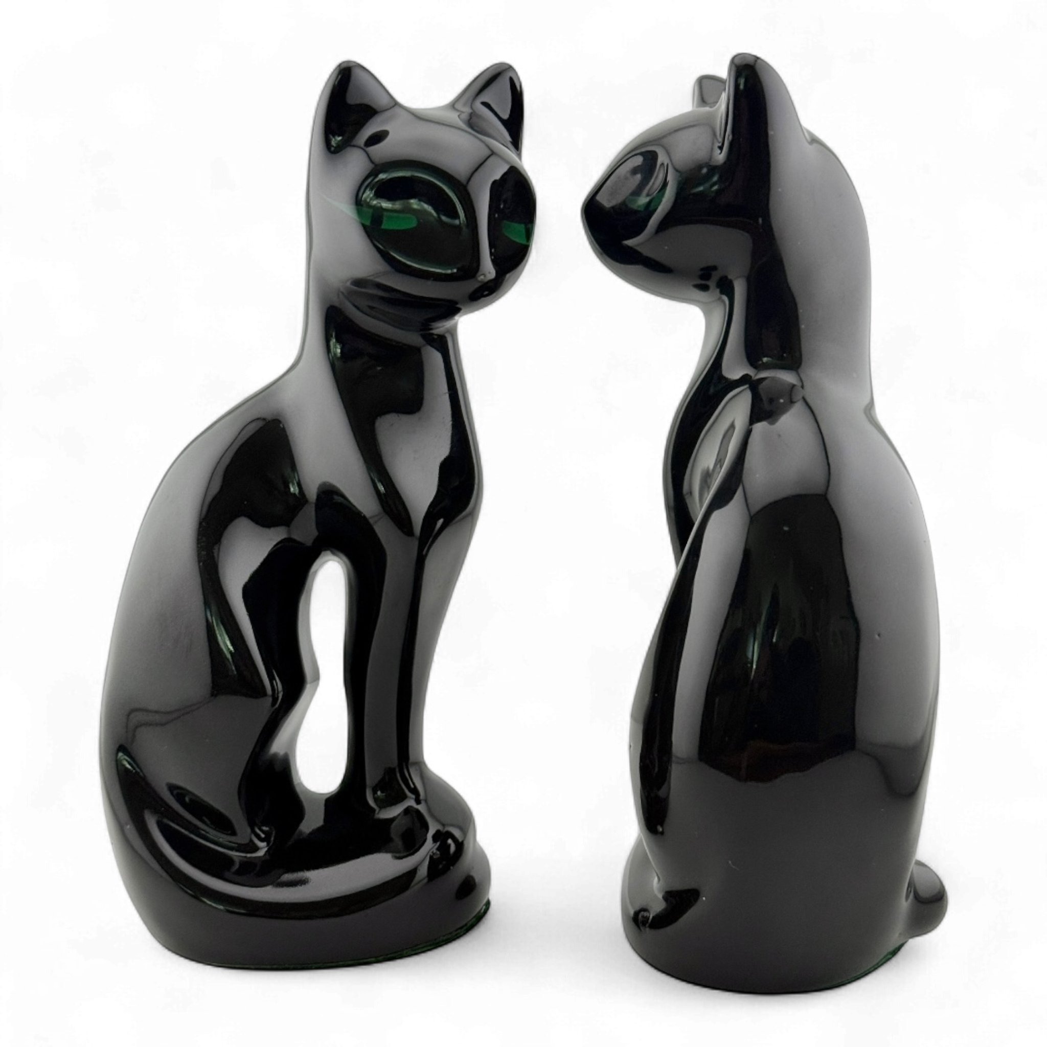 Mid-Century Black Ceramic Cat Figurines – Pair