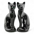 Mid-Century Black Ceramic Cat Figurines – Pair