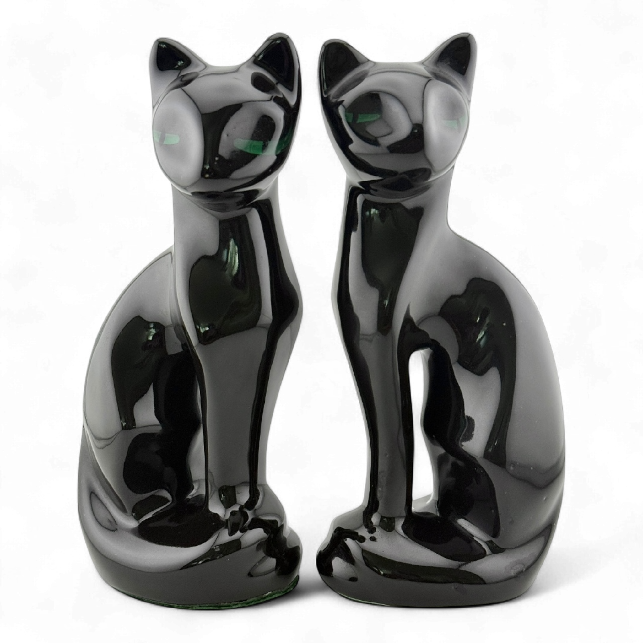 Mid-Century Black Ceramic Cat Figurines – Pair