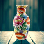 Vintage 1980s Miniature Chinese Hand Painted Porcelain Vase with Gold Rim – 4"